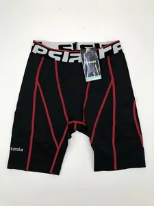 TSLA Tesla MUS17 Cool Dry Baselayer Compression Shorts - Red/Black White Letters - Picture 1 of 1