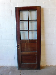 1800's Antique ENTRY DOOR Original Glass VICTORIAN Style Raised Panel Fir ORNATE