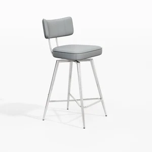 Swivel Bar Stools, Leather Kitchen Stools with Back Footrest Metal Legs - Picture 1 of 42
