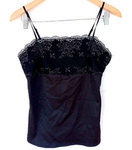 Top Camilsole Vintage New York & Company Donna Piccolo Nero Pizzo Elasticizzato Y2K - Foto 1 di 5