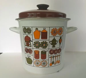 Vintage Mid Century Danish Modern Enamelware Pot Farm Country Canister Mcm - Picture 1 of 8