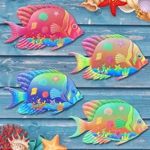 4 Ps Vintage Beach Wall Decor Wooden Fish Nautical Wall Art Coastal Wall Art - Picture 1 of 8