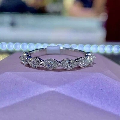 2Ct Marquise Cut Lab Created Diamond Wedding Band Ring 14K White Gold Plated - Image 1 of 4