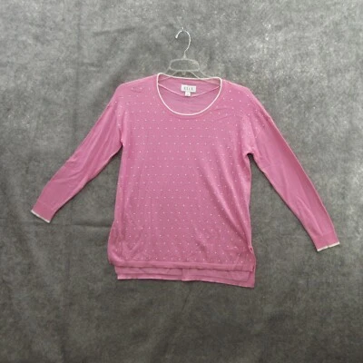Elle Women's Pullover Sweater Size Large Pink Polka Dot Cotton Long Sleeve - Image 1 of 4
