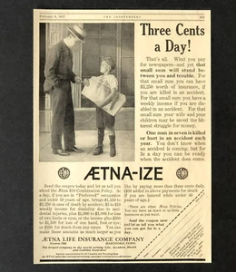 1917 Aetna Seguro de Vida Publicidad Periódico Niño Foto Impresión Antigua AD - Imagen 1 de 2