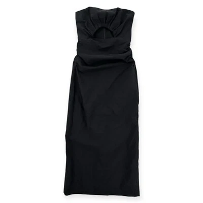 Zara Strapless Dress Womens Small Black Cutout Pencil Fitted Ruched Midi NWT - Image 1 of 4