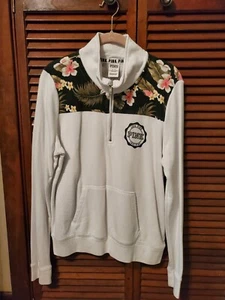 Victoria Secret Pink Pullover Light Sweatshirt Women's Size Medium White Floral - Picture 1 of 7