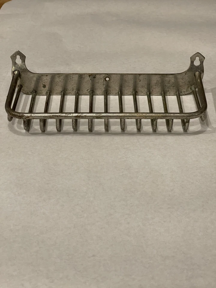 Antiguo soporte de jabón cepillo esponja latón niquelado SM Co ~10” x 4” c.1907 Foto 1 de 4