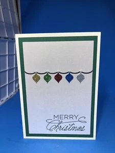 Handarbeit Weihnachtskarte Frohe Weihnachten Glitzer Ornamente leer innen 12er Set - Bild 1 von 4