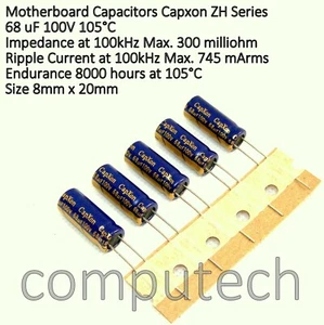 5 pezzi 68uf 100V 105°C Condensatore CAPXON ZH VENT Low ESR Lunga Vita 8000 Ore - Imagen 1 de 2