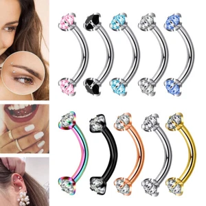 10PCS CZ Gem Eyebrow Stud Piercing Curved Barbell Cartilage Tragus Lip Ring 16G - Picture 1 of 6