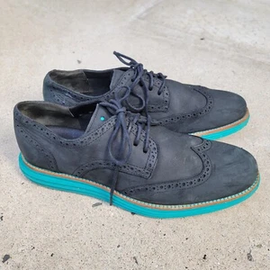 Cole Haan Lunargrand Black Suede Teal Sole Wigtip Derby sz 10 M MENS US - Picture 1 of 8