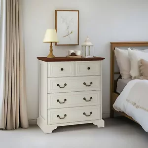 Farmhouse 5 Drawer Dresser Wood Storage Cabinet Chest for Bedroom - Picture 1 of 12