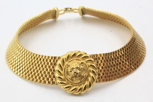 Vintage Runway Bold Vogue Lion Head Wide Choker 80's Designer Couture Necklace - Picture 1 of 11