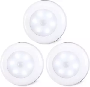 3 Pack Motion Sensor LED Puck Lights Battery Operated for Closet Stairs Cabinet - Picture 1 of 12