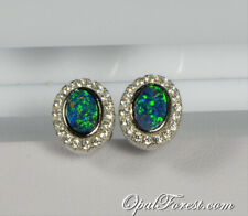 Stunning Bright Opal Earrings Australian Natural Gem Studs Bright Multi-Color