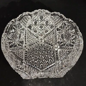 Cuenco de vidrio cortado a mano de cristal de plomo ABPG Hobstar y estrella corte festoneado, ¿punto de pareja? - Imagen 1 de 12