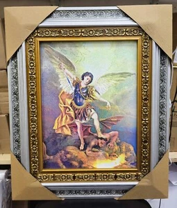 Saint Michael (San Miguel) Silver Frame 23x19 – Beautiful Silver and Gold Design - Picture 1 of 1