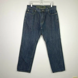 Vintage Structure Blue Jeans Men 36X32(34x32) Slim Straight Heavy Denim 90s Y2K - Picture 1 of 7