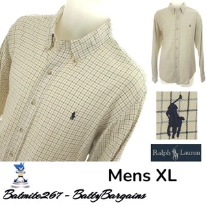 Polo Ralph Lauren Para Hombres Talla XL Camisa Oxford L/S Ajuste Personalizado Marfil Cuadros Poni Logo - Imagen 1 de 9