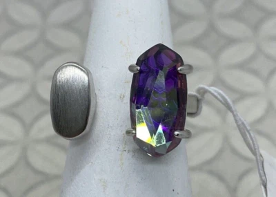 Kendra Scott Pryde Open Ring in Gray Dichroic Glass Silver Tone S/M - Image 1 of 4