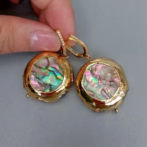 Abalone Tourmaline Rough Earrings Abalone Shell Earrings Fashion Jewelry Gift - Picture 1 of 6