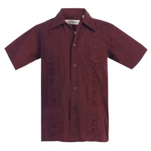 Burgunderrot Zug Kinder Kleinkinder Jungen Guayabera Kurzarm Kubanisches Hemd Hochzeit - Bild 1 von 1