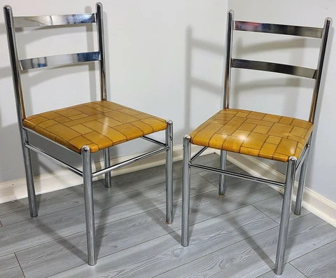 MID-CENTURY MODERN CHROME STRAIGHT BACK DINING CHAIR PAIR VINTAGE 1970s LIBERTY Cover