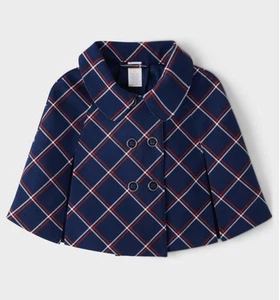 Gymboree Girls Navy Plaid Parisian Chic Cape - Size 8 - Picture 1 of 2