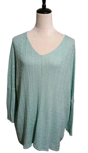 Maglione scollo V maglia cavo verde menta morbido dintorni grande misto seta cotone - Foto 1 di 10