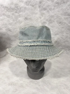 Sombrero cubo de mezclilla David And Young ala deshilachada lavado claro 100 % algodón talla única Y2K Foto 1 de 4
