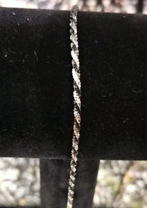 Two-Tone Rhodium 925 Silver Twisted Rock Sparkle Rope Bracelet 7.5" 2.1mm - Picture 1 of 3