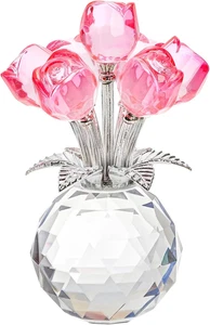 Crystal Rose Bouquet Flower Figurine with Round Vase, Handmade Pink Crystal R... - Imagen 1 de 12