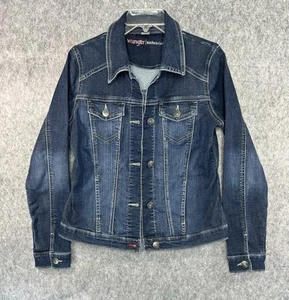 Wrangler Authentics Women’s Medium Denim Jacket Stretch Button Up Blue Western - Picture 1 of 12