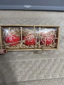 Rae Dunn Mr & Mrs 2019 Ball Ornaments Set Of 3 Red White Letters New - Picture 1 of 8