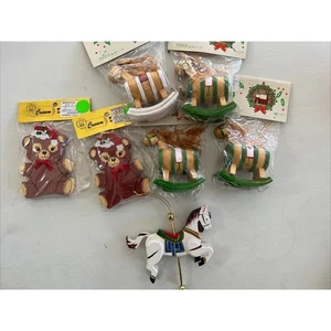 7 addobbi natalizi in legno anni 80 orsacchiotto orsacchiotto cavallo ornamento nuovo 3-4” - Foto 1 di 8