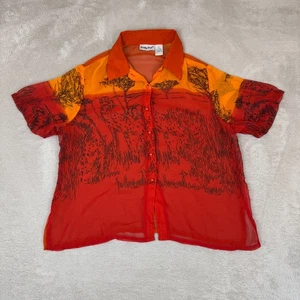 Vintage Pretty Pink Button Up Shirt Womens L Orange Preowned Animal Print Summer - Picture 1 of 5