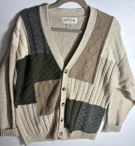 Orvis Strickjacke Herren M beige Patchwork Zopfmuster Opa Old Money Preppy - Bild 1 von 9