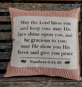 Kissenbezug Zahlen 6:24-26 Handarbeit schabloniert 20" x 20" ermutigende Schrift - Bild 1 von 4