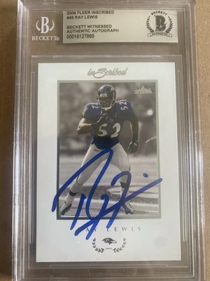 2004 FLEER INSCRIBED #46 RAY LEWIS AUTOGRAPHED CARD. BECKETT AUTHENTICATED, MINT - Image 1 of 4