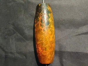 Große chinesische alte Jade handgeschnitzt *KwanYin & Gedicht* Perle BB007 - Bild 1 von 10