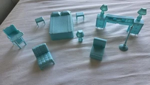 Vintage Superior Plastic Dollhouse Furniture Lot of 9 Turquoise Blue  - Picture 1 of 21