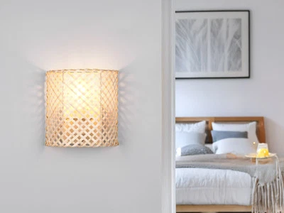 Gemütliche Wandleuchte Korblampen mit Schalter & Lampenschirm aus Naturmaterial - Bild 1 von 4