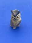 Vtg Miniature Composite Owl Figurine Horned Yellow Eyes 1”