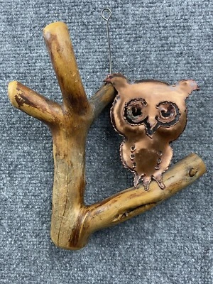 Arte de pared vintage de cobre búho metal madera decoración nostalgia mediados de siglo aspecto difícil de encontrar Foto 1 de 4