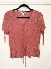 H&M Red Daisy Print Ditsy Short Sleeve Blouse 8 