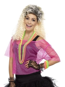 80's Neon Hot Pink Fishnet Top Mesh Costume 80s Party Size L/XL - Picture 1 of 3