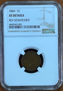 1866 Indian Head Cent Penny 1C NGC XF Details Reverse Scratched - Picture 1 of 13