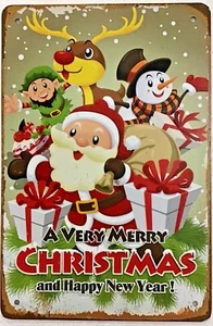 TIN SIGN 8x12 Merry Christmas Santa Rudolph Frosty snowman elf Happy New Year - Picture 1 of 8