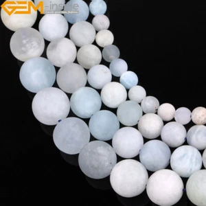 Frost Matte Natural Blue Aquamarine Gemstone Loose Beads For Jewelry Making 15" - Picture 1 of 29